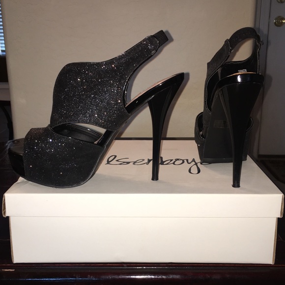Olsenboye Black Shimmer Platform Stilettos - Picture 3 of 4